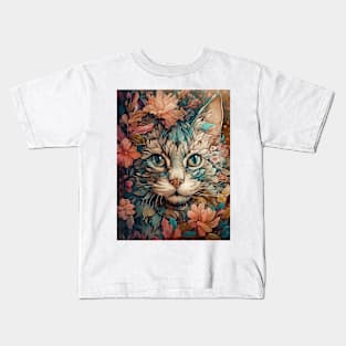 Cool Calico Cat with Flower V3 Kids T-Shirt